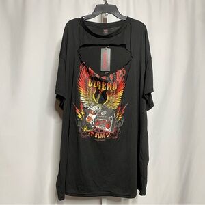 Romwe Black Graphic T-Shirt Dress Cut Out Rock Legend • 2XL